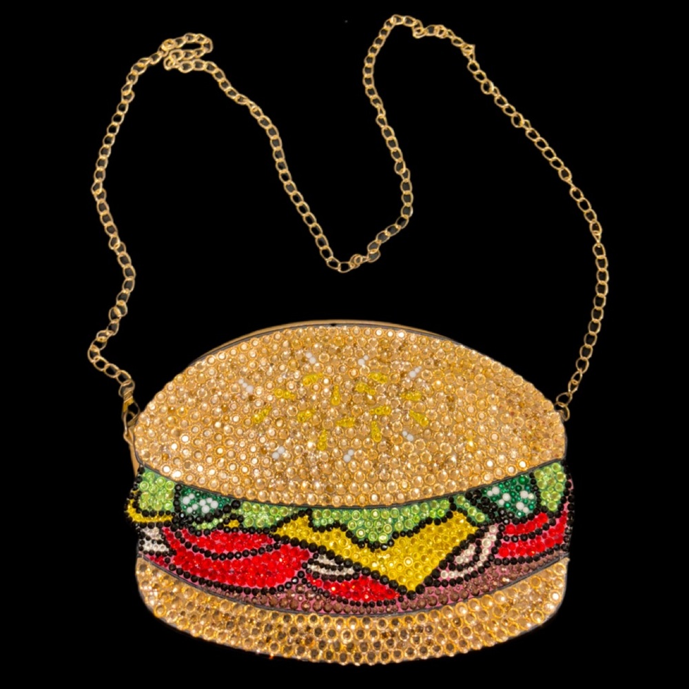 Gold Custom Cheeseburger Clutch Crossbody Bag New - Picture 3 of 6